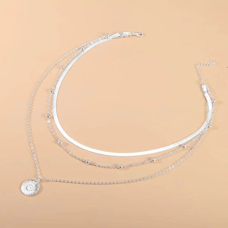 Colar de Prata Esterlina 925 com Três Camadas Redondas, Corrente Simples em Formato de Cobra, Corrente de Bolinhas, Presente para Festas, Casamentos, Joias Exquisitas Femininas