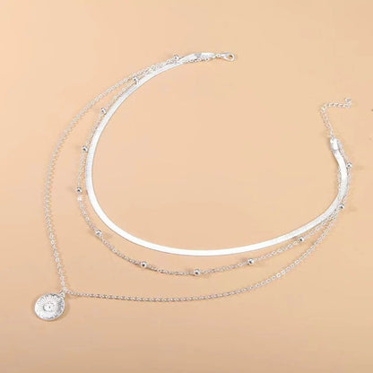 Colar de Prata Esterlina 925 com Três Camadas Redondas, Corrente Simples em Formato de Cobra, Corrente de Bolinhas, Presente para Festas, Casamentos, Joias Exquisitas Femininas