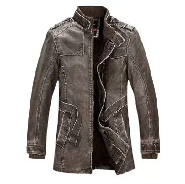 Men Slim Warm Washed Leather Motorcycle Jacket High Quality Leather Jacket Mens Standing Collar Coat Plus Size 4XL Long Parkas
