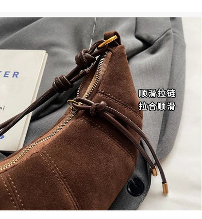 Velvet Material 2025 High Quality Zipper Shoulder Bag Solid Color Simple Fashionable Crossbody Bag Soft Western Style Handbag