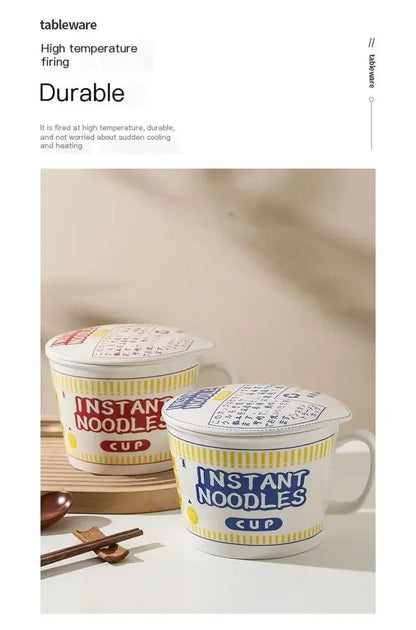 1pc Large Capacity Ceramic Instant Noodle Bowl with Cover?Perfect for Dorms and Home Kitchens - Keep Your Noodles Fresh and Warm