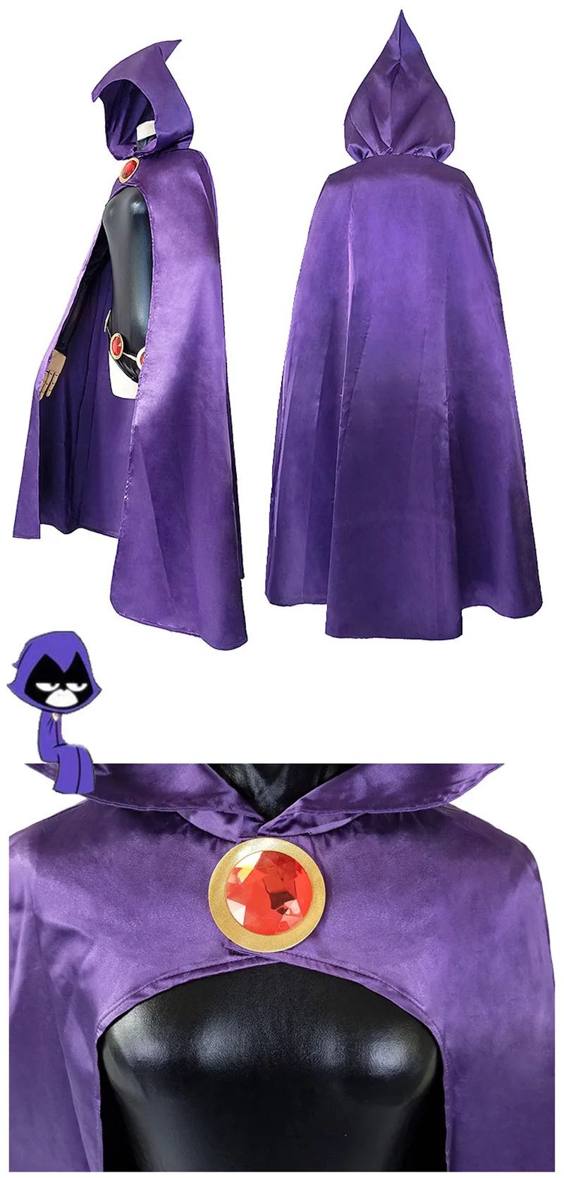 Teen  Raven Cosplay Costume Superhero Cloak Jumpsuits  Halloween Tight clothes + Cape + waist jewelry chain