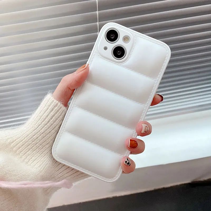 Luxury Down Jacket fine hole silicon case for iPhone 16 15 14 13 12 11 XR XS Pro Max Plus soft protection phone cover for winter