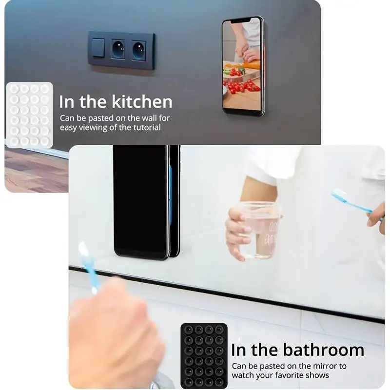 Tapete de Silicone com Sucção para Celular, Suporte de Parede Multifuncional com Ventosa, Quadrado Antiderrapante, Suporte de Celular de Lado Único, Adesivo Traseiro