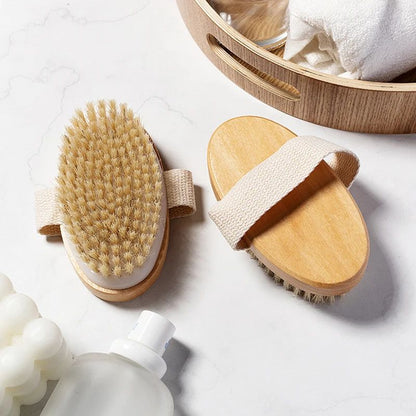 Escova de Cerdas Naturais Macia para Pele Úmida ou Seca, Escova de Massagem Corporal para SPA e Banho