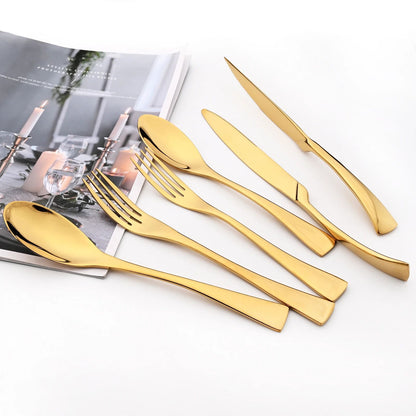 Conjunto de 4 Facas de Jantar Espelhadas, Talheres de Aço Inoxidável, Talheres Dourados e Prateados, Louça Ocidental, Facas de Bife para Restaurante