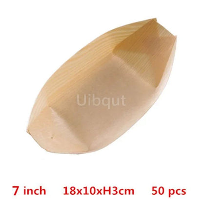 50 100pcs Sushi shushi Wood Boat Natural bamboo Disposable Kayak Salad Dessert Pine cake Boat Snack Bowl mat sushi plate tray