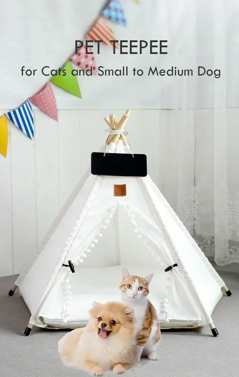Tenda Tipi para Gatos e Cães, Portátil, Removível, Lavável, Casinha Interna para Filhotes com Almofada e Lousa, Cama para Gato
