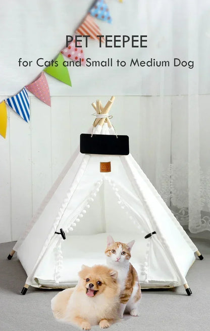 Tenda Tipi para Gatos e Cães, Portátil, Removível, Lavável, Casinha Interna para Filhotes com Almofada e Lousa, Cama para Gato