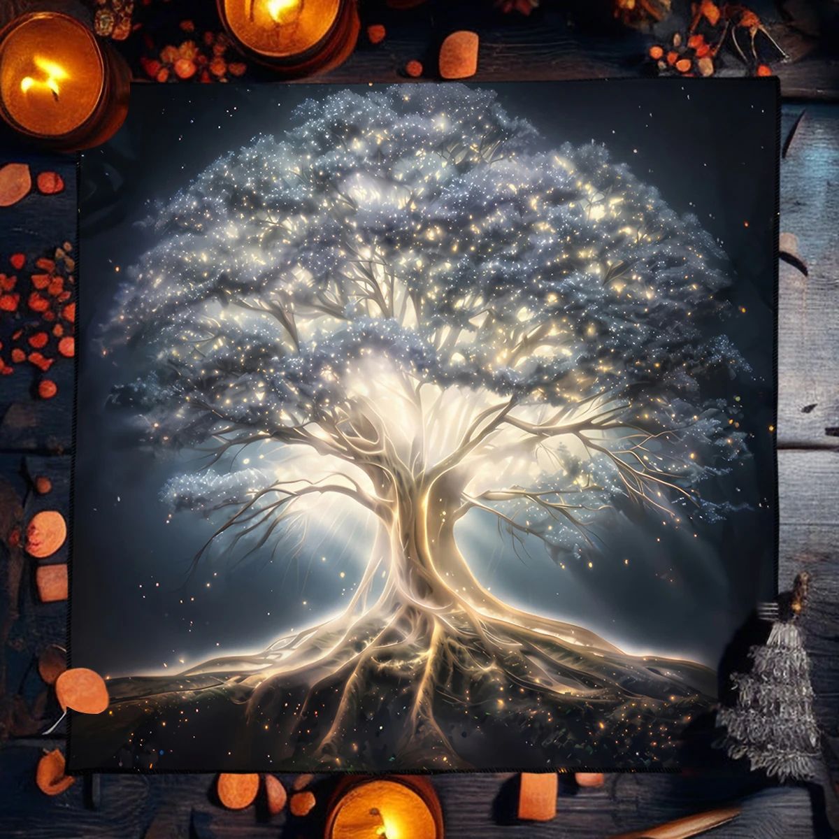 Life Tree Tarot Cloth Altar Cloth Starry Colorful Tree of Life Tarot Tablecloth for Reading Witchcraft Astrology Oracle Card Mat