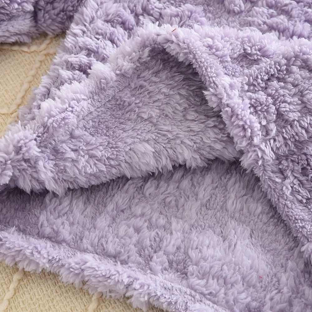 Baby Girl Clothes Purple Plush Jacquard Top+Pants 2-piece Set for Autumn and Winter Home Kids Casual Pajamas 3-7 Years Old