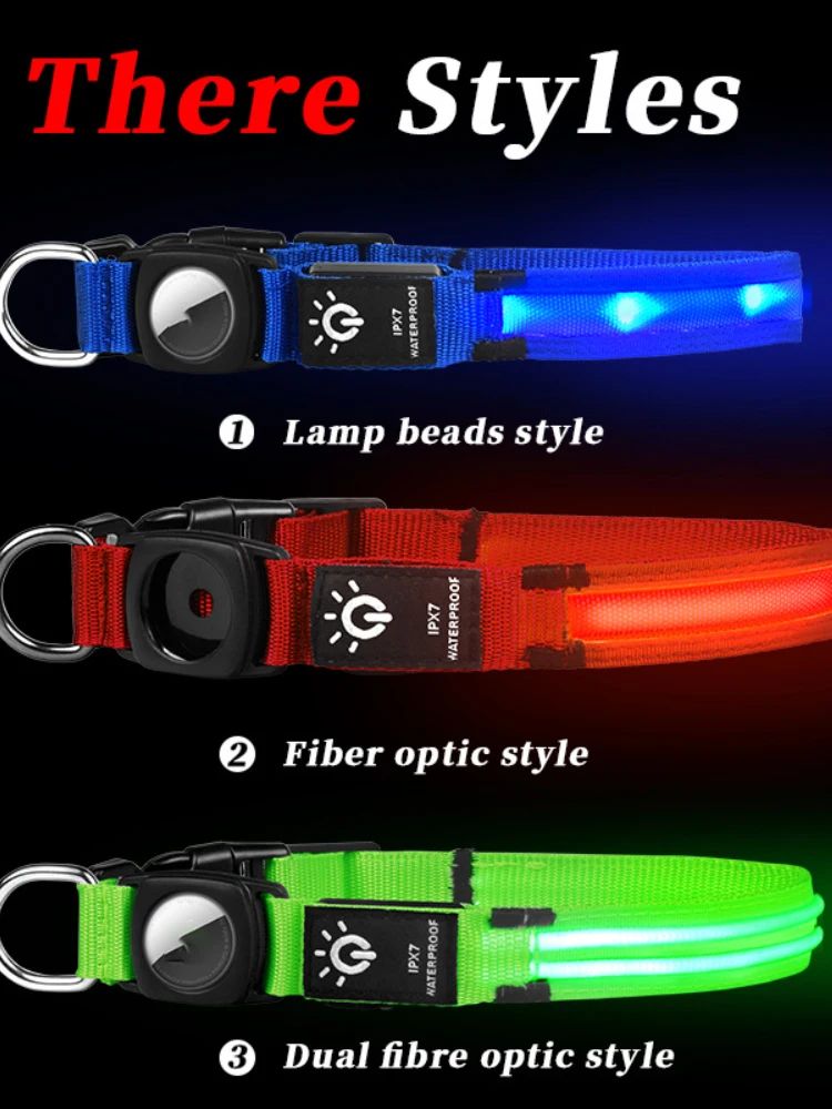 Coleira para Cães Quente Manga Protetora Airtag Sem Rastreador de Posicionamento Impermeável LED Pet Luminosa Coleira para Gatos