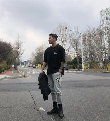 NEW Round Collar  sports T Shirt Oversize Cotton Summer Tee Training running shirt Man Streetwear Half Sleeve men T-shirt