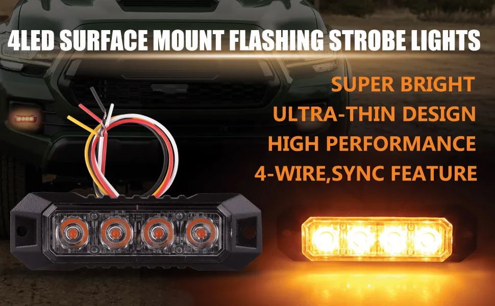 1PCS 4LED Strobe Warning Grille Flashing Lights Emergency Universal Trailer Truck Police Strobos Car Security Signal Lamp 12-24V