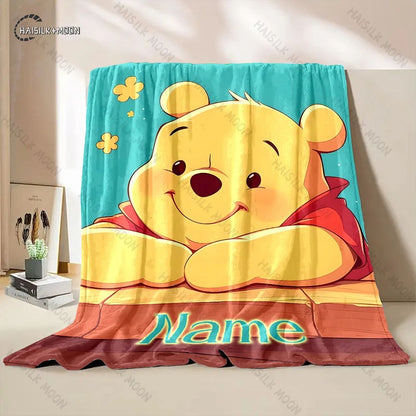 1PC Custom Name Winnie The Pooh Printed Blanket, All-Season Multi-Use for Nap, Camping, Travel, Car ,sofa Machine Washable