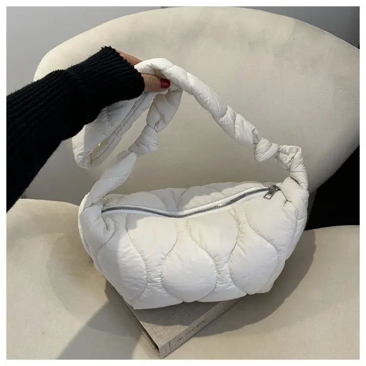 Puffer Shoulder Bag for Women Soft Down Cotton Padded Tote Handbag Purse Quilted Cross Body Bag Solid Color Bubbles Cloud Bag
