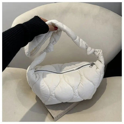 Puffer Shoulder Bag for Women Soft Down Cotton Padded Tote Handbag Purse Quilted Cross Body Bag Solid Color Bubbles Cloud Bag