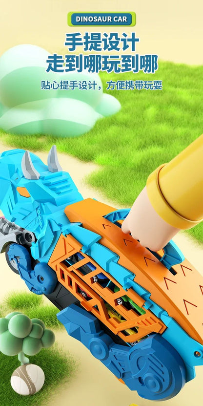 Brinquedo Dinossauro para Crianças Meninos de 3 a 5 Anos, Conjunto de Pista de Carros Caminhão Transportador de Dinossauros com Carrinhos Diecast que se Transformam em Dinossauros