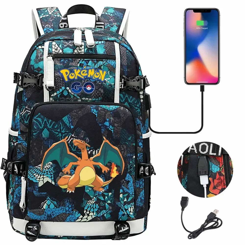 New Eevee Charizard USB Teenagers Schoolbags Women Men Laptop Travel Backpack Girl Boys Kids School Book Bags