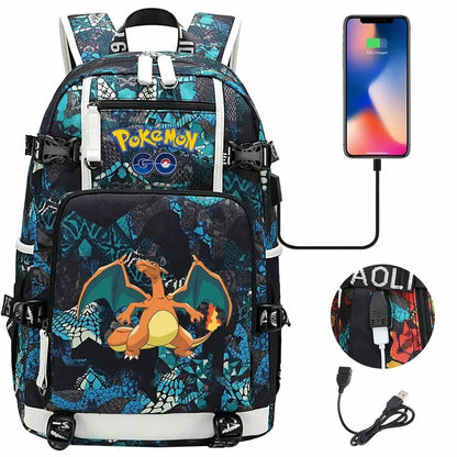New Eevee Charizard USB Teenagers Schoolbags Women Men Laptop Travel Backpack Girl Boys Kids School Book Bags