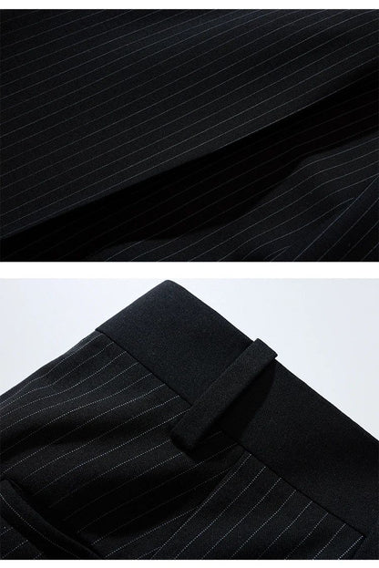 Calça Casual Masculina Listrada Preta Nova de Verão 2025, Calça Slim da Moda na Altura da Panturrilha, Tamanhos 28-35