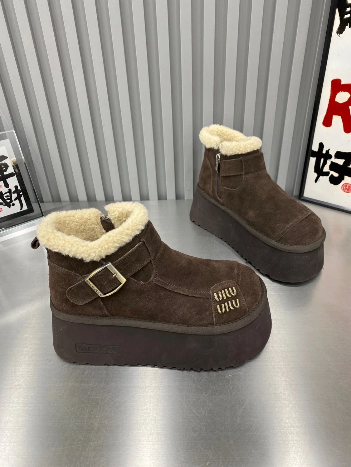 2024 New Fur Platform Women Ankle Boots Flats Suede Warm Shoes Woman Trend Designer Brand Short Plush Cozy Femme Snow Botas