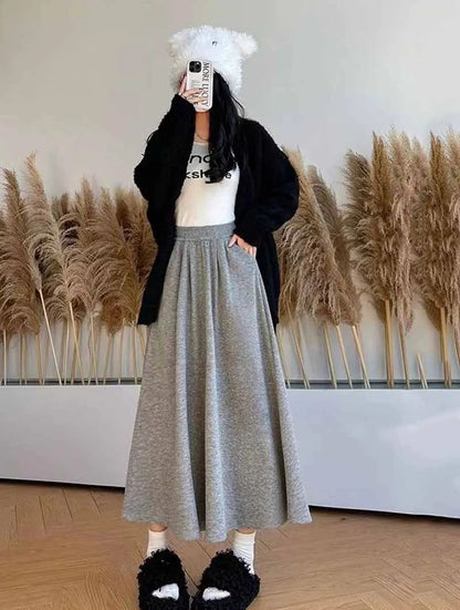 Smvp High Quality Knitted Long Skirt Women Autumn Winter Thick Warm A-Line Skirt Female Solid Casual Wild High Waist Skirts