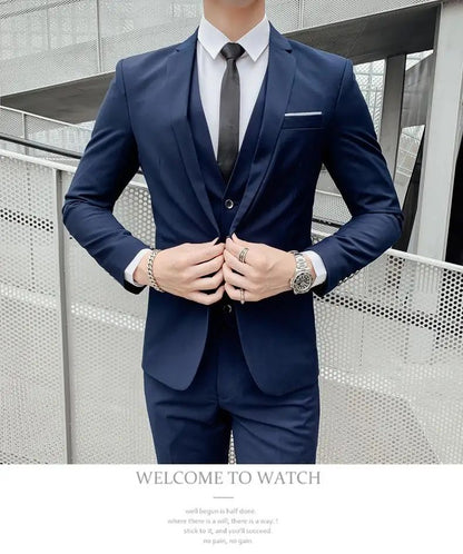 Suit S-7XL (Blazer+ Waistcoat + Trousers) Men's Fashion Business Dinner Gentleman Slim British-style Evening Dress Group Suit