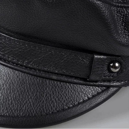 Chapéus Masculinos/Femininos de Inverno em Couro Genuíno Azul-Marinho Unissex Europeu/Americano Streetwear Bonés Pretos Ajustados com Cinto Outdoor Gorro