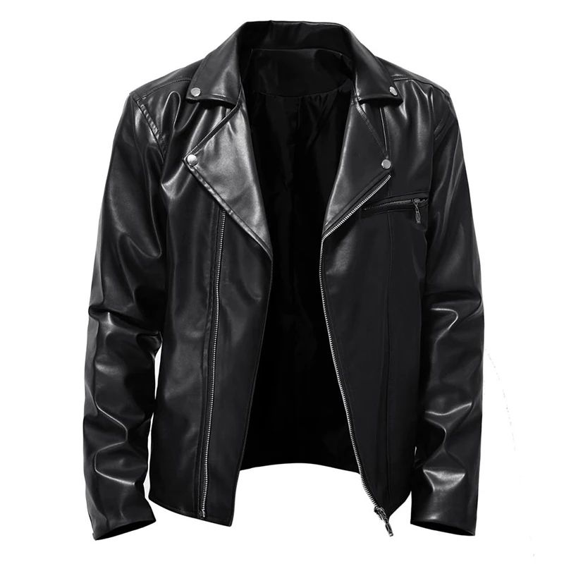 Fall and Winter New Men's Leather Jacket Fashion Handsome Lapel Motorcycle Leather Jacket Rock Punk Tops