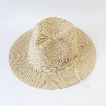Chapéu de Sol de Verão Grande Proteção Solar Chapéus Femininos de Praia de Palha da Moda Chapéu Panamá de Grama de Luxo Feminino 60cm para Cabeça Grande