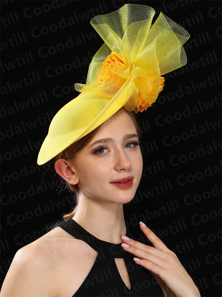 Fascinator Feminino Azul Marinho Chic Chapéu Elegante para Royal Ascot Millinery Noiva Casamento Coquetel Acessórios de Cabelo Véus e Acessórios para Cabeça