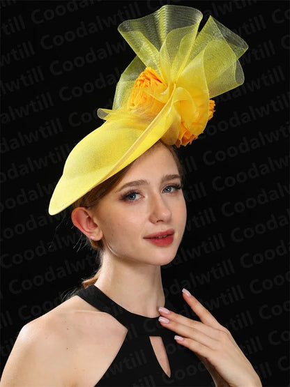 Fascinator Feminino Azul Marinho Chic Chapéu Elegante para Royal Ascot Millinery Noiva Casamento Coquetel Acessórios de Cabelo Véus e Acessórios para Cabeça