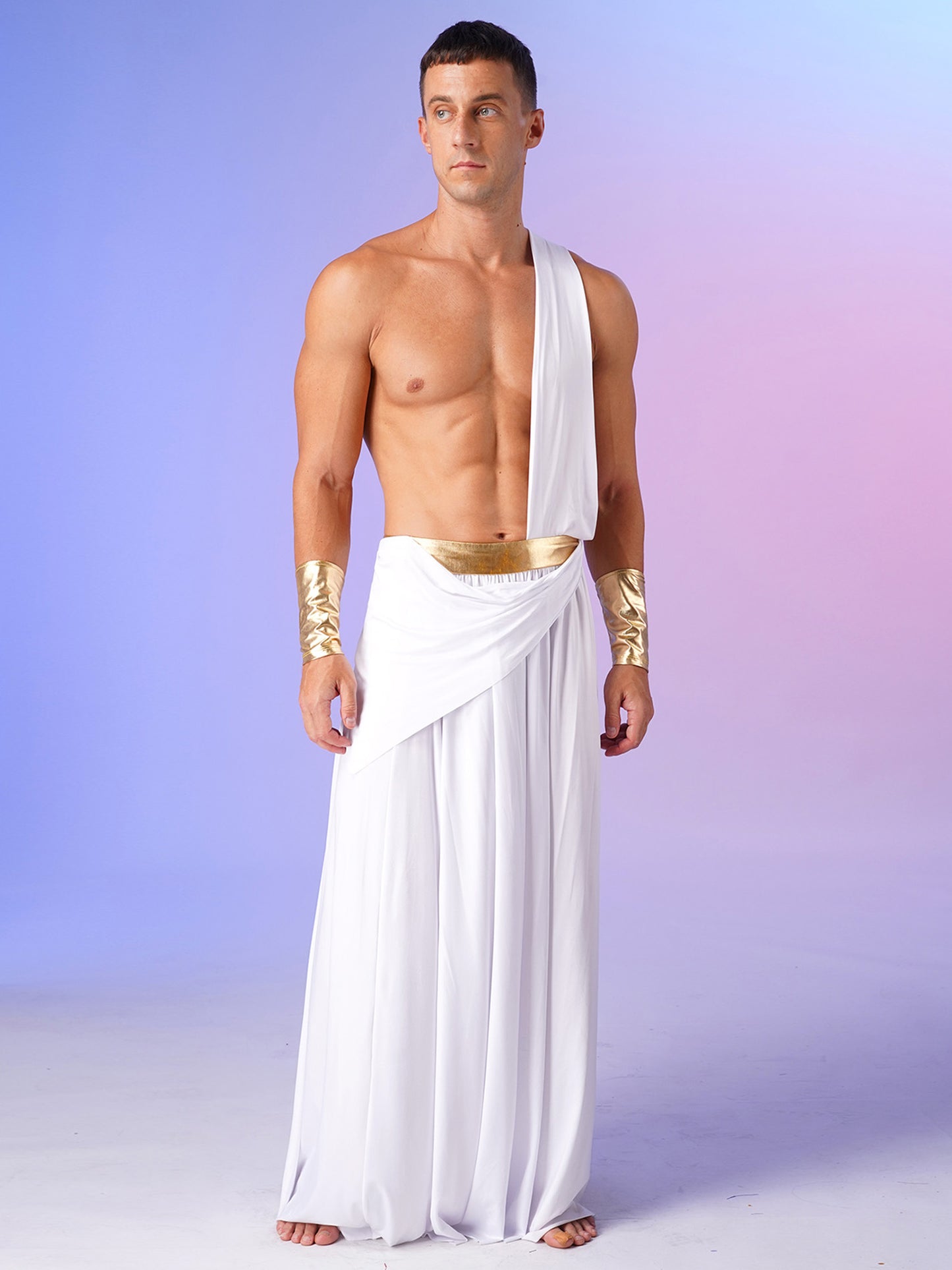 Mens Ancient Greek God Toga Gladiator Costume Roman Emperor One Shoulder Sleeveless Robe Halloween Medieval Warrior Dress Up