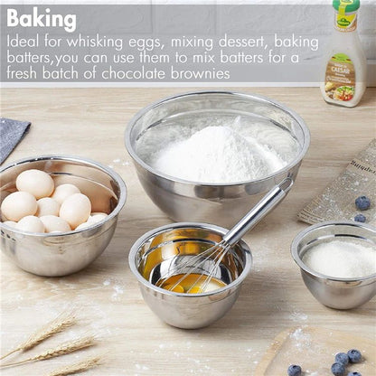 Silicone base thickened with lid cooking basin anti slip salad mixing bowl stainless steel egg beater bowl for kitchen baking