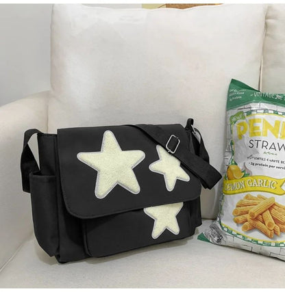 Women Star Pattern Y2k Messenger Bag Casual Tote Lady Simple Large Capacity Shoulder Bag Girl Travel School Bookbag Handbag