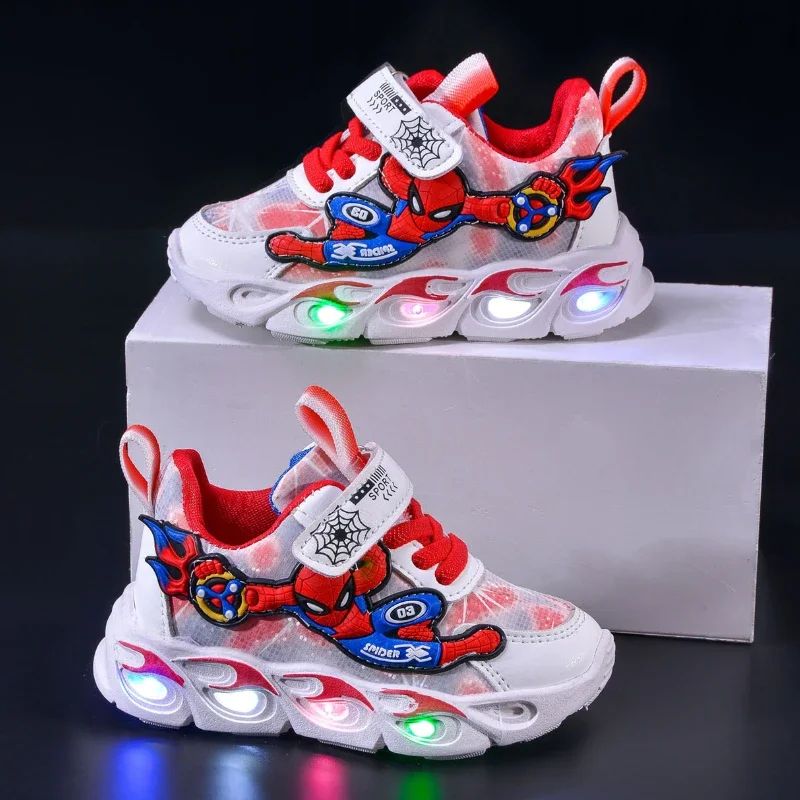 Disney Fashion Spiderman Baby Boys Spring/Autumn Lighted Trendy Kids Boy Sports Casual Children's Sneakers