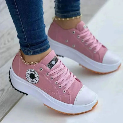 Classic white canvas sneakers women's casual shoes thick sole lace-up tennis shoes high quality fashion sports shoes 35-43