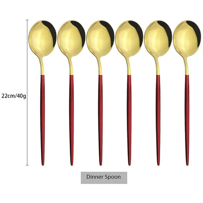 Conjunto de Talheres de Aço Inoxidável Western Dourado com 6 Peças de Colher de Concha, Colher de Jantar, Colher de Sopa, Talheres de Cozinha