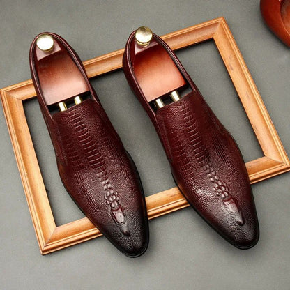 Handmade Mens Wedding Oxford Shoes Black Blue Genuine Leather Flat Dress Shoes Crocodile Pattern Summer Business Formal Loafers