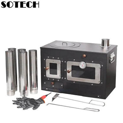 Fogão Multifuncional a Lenha para Acampamento Queimador Externo Portátil com Forno Barraca Fogão Caminhada Piquenique Churrasco Assar Aquecimento Pizza