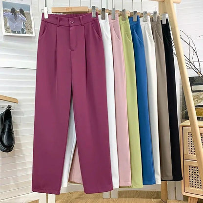 Korean High Waist Nine Point Trousers Female Fall Summer Casual Loose Office Lady Suit Pants Fashion Solid Color Work Pant New