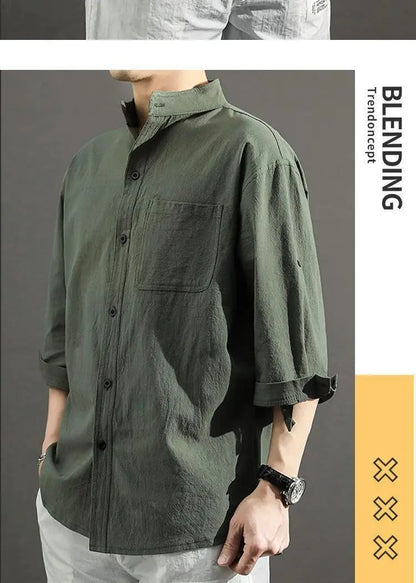 Casual Linen Cotton Shirt Men's Loose Sleeveless Top Chinese Style Autumn Outerwear Comfortable Breathable Men's Casual Shirt