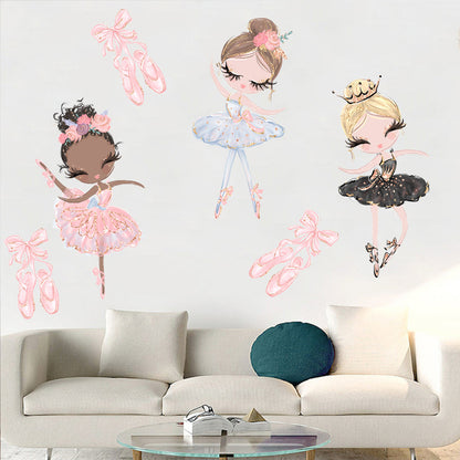Kawaii Ballet Dace Girl Wall Art Sticker For Living Room Girls Bedroom Decoration Self-adhesive Wallpaper Baby Home Decor