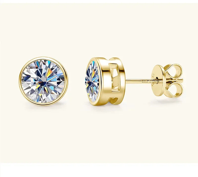 Brinco de Moissanite Real 0.5-2ct de Diamante em Prata 925 Banhado a Ouro Amarelo Brinco de Casamento Feminino Joia de Luxo com GRA