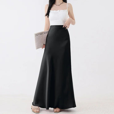 Plus Size Plus Size Satin Fish Tail Half Skirt Women's High Waist A- Line Midi Skirt Spring Summer New Style Bodycon Soft Dra...