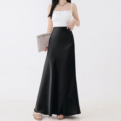 Plus Size Plus Size Satin Fish Tail Half Skirt Women's High Waist A- Line Midi Skirt Spring Summer New Style Bodycon Soft Dra...