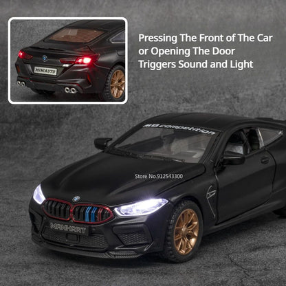 1:32 Scale M8 Competition Police Car Model Toy Alloy Diecast Shock Absorption Miniature Vehicles Models for Kids Presents