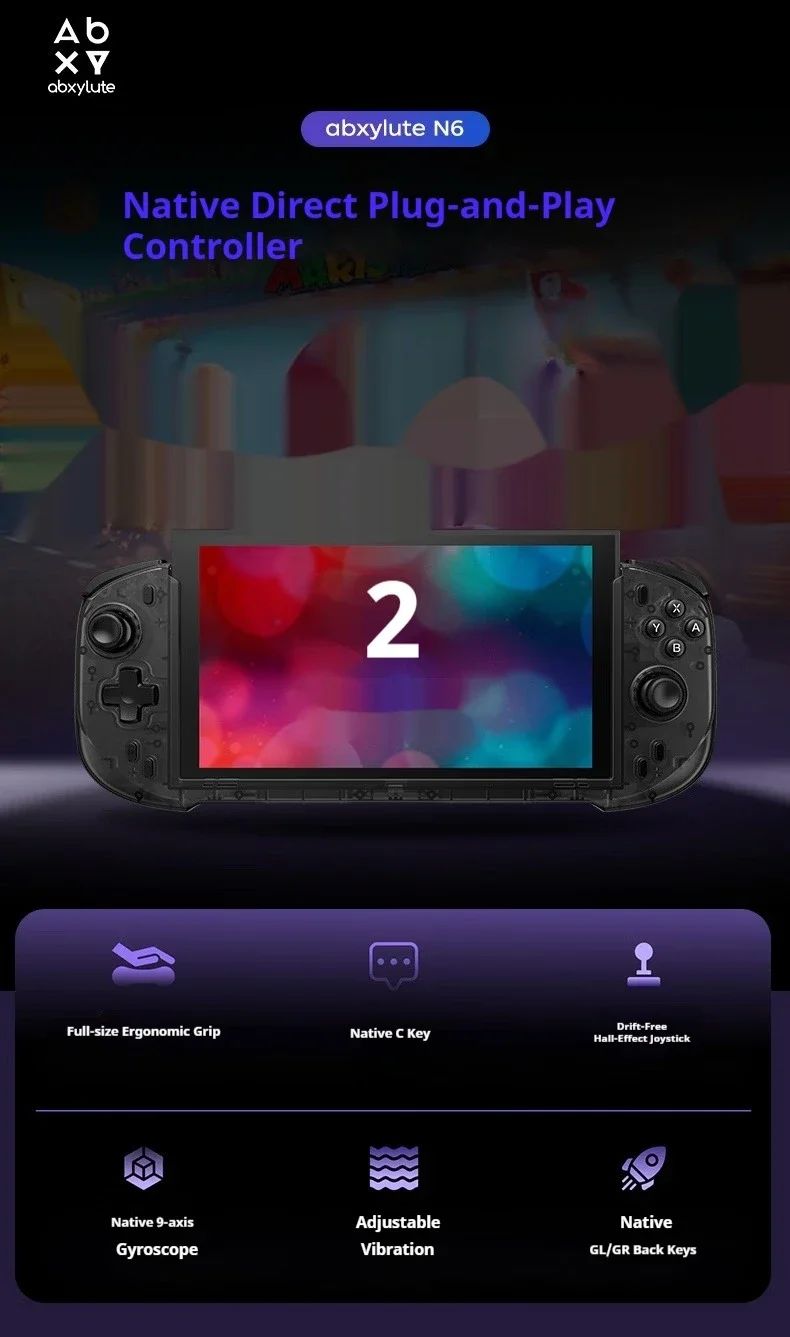 Abxylute N6 Deck-Style Controller For Switch 2 Hall Effect Joystick Native GL/GR Button Native HD Vibration Pro Handle NS2 Gifts