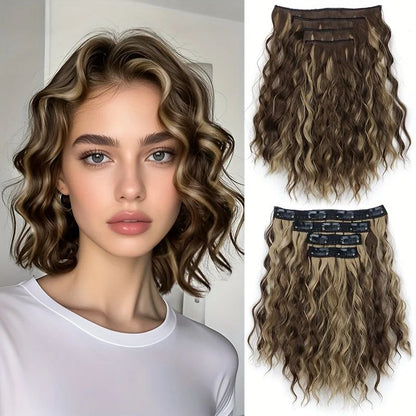 4 peças/conjunto Apliques Sintéticos de Cabelo Curto com Ondas de Água Macios Fofos Cacheados Peruca Acessórios de Cabelo da Moda A